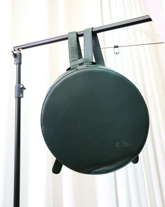 Round Leather Backpack · OLIVE - imperfect item