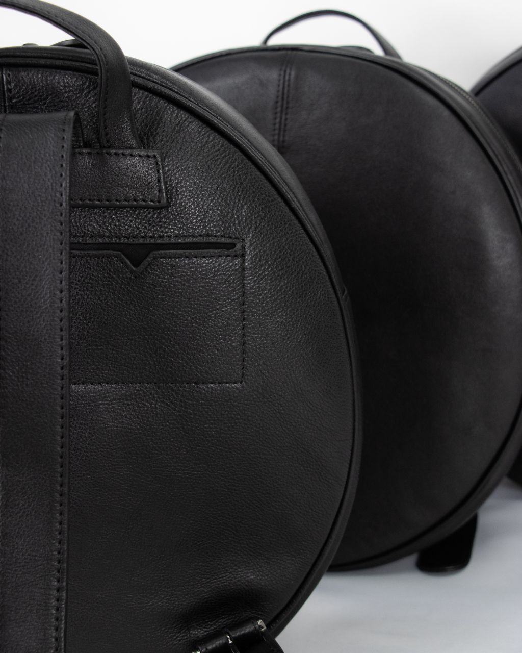 Unique Round Black Leather Backpack Bag - Black