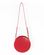red round cow leather shoulder bag front
