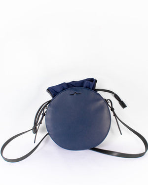 midnight blue combo leather bag with nylon beans bag