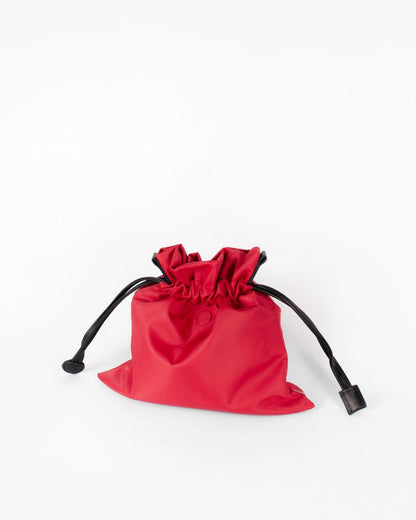 beans bag in red water repellent nylon and leather strap front