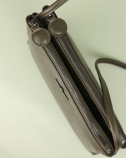 double zip rectangular crossbody in leather_ top view