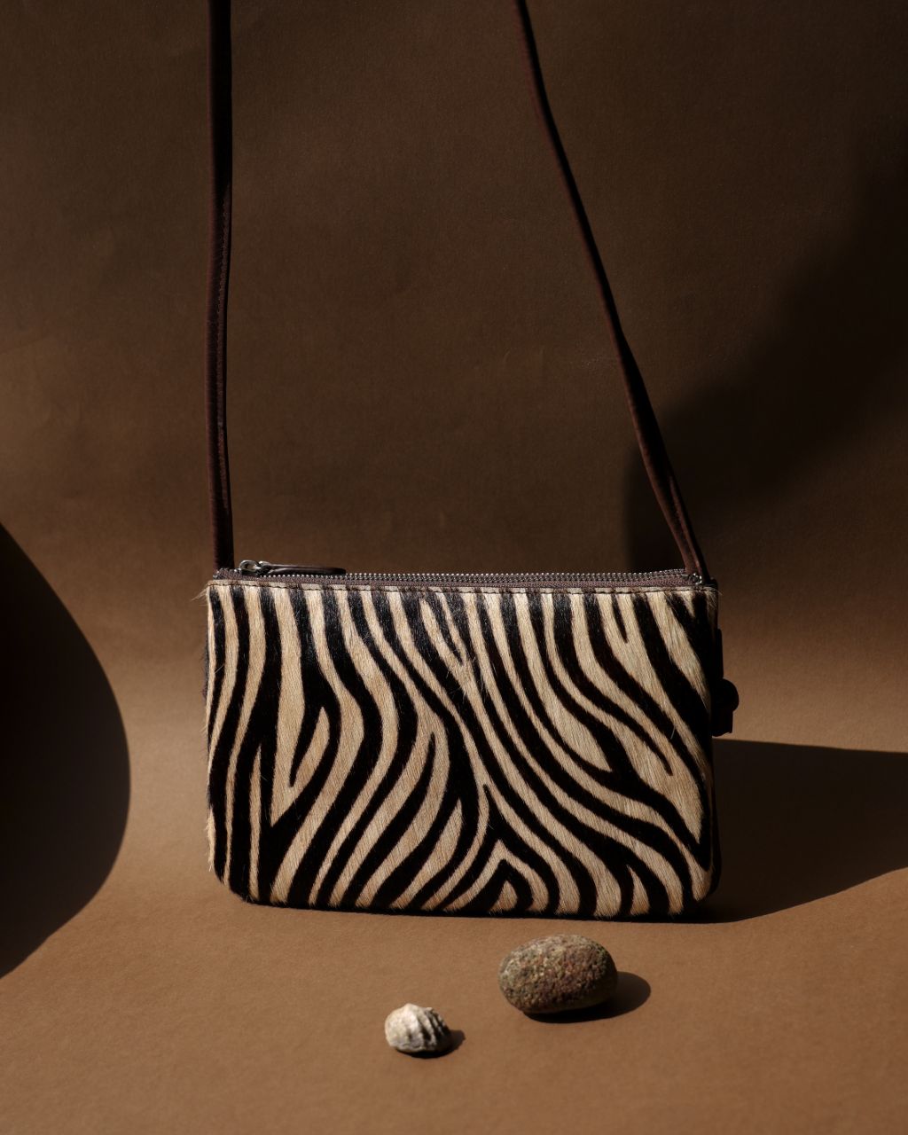 Zebra pattern Pony Hair leather crossbody bag in brown TL-14632H_front