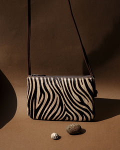 Zebra pattern Pony Hair leather crossbody bag in brown TL-14632H_front