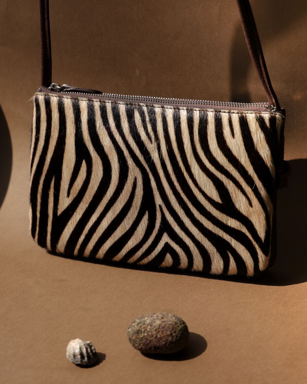 Zebra pattern Pony Hair leather crossbody bag in beige TL-14632H_front