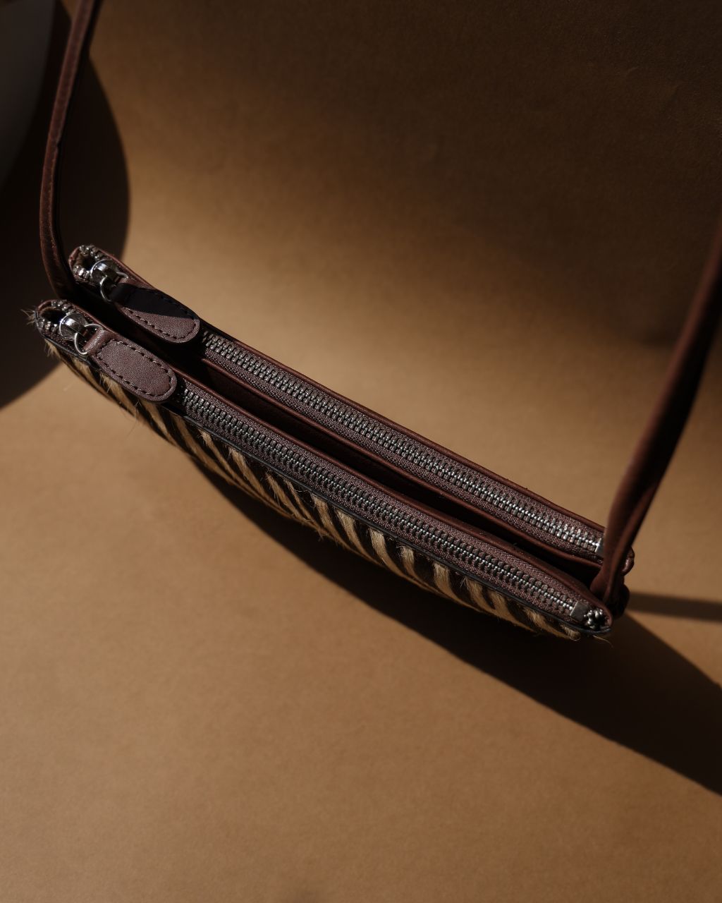 Zebra pattern Pony Hair leather crossbody bag in beige TL-14632H_top