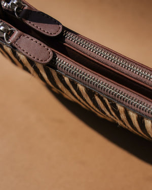 Zebra pattern Pony Hair leather crossbody bag in beige TL-14632H_top zipper