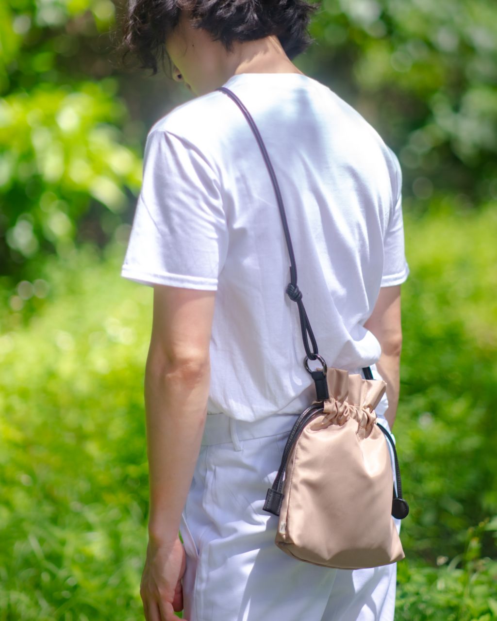 minimal workwear style  work pocket in khaki nylon