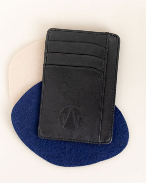 black cow leather card wallet top