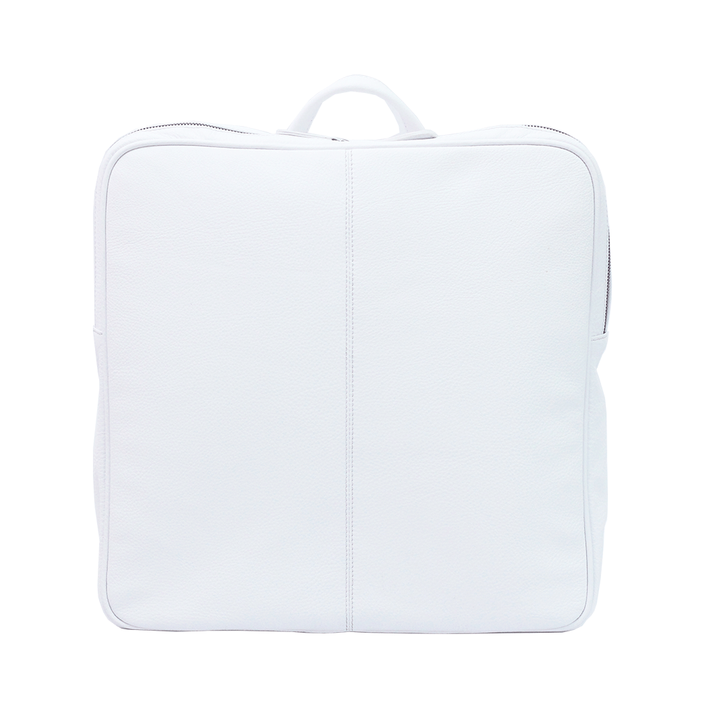 White square leather backpack front