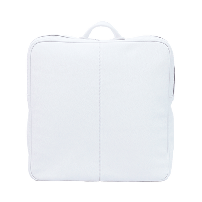 White square leather backpack front