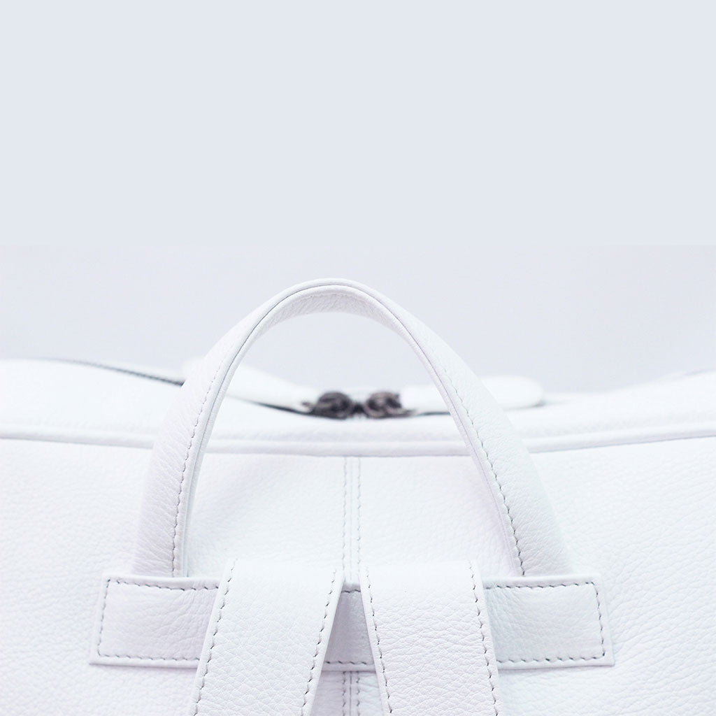 Unisex Square Leather Soft Backpack in Pure White *Display Sample*