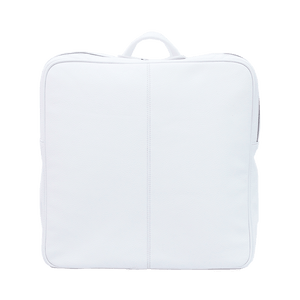 White square leather backpack front