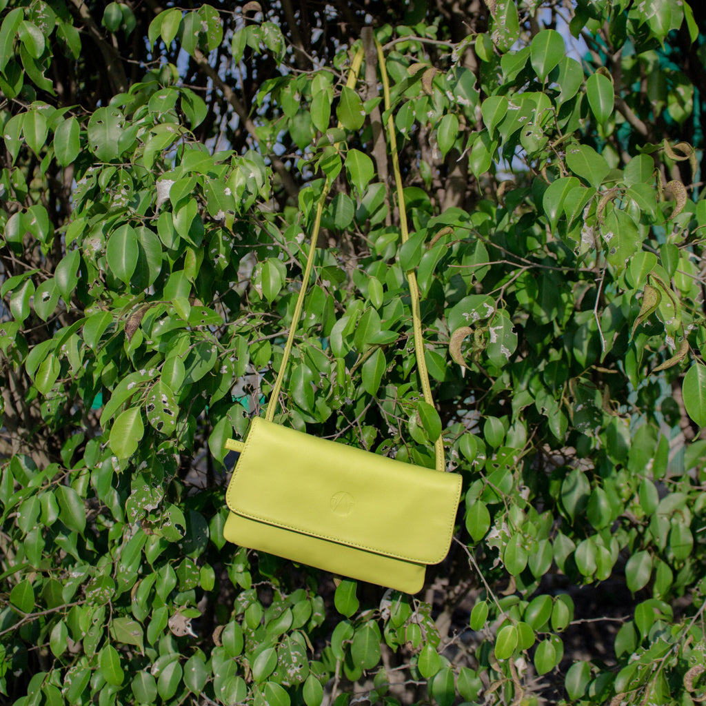 Casual Go Bag in Lemon Green Flap Cross-Body