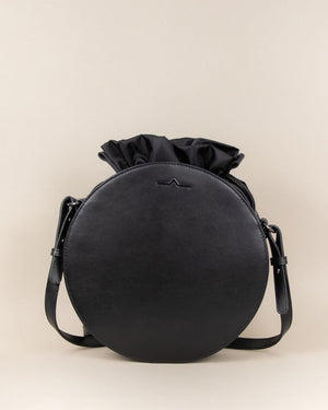 black circle cow leather crossbody with nylon small bag set front