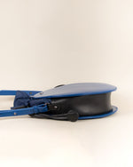 Blue round cow leather crossbody with nylon beans bag set top