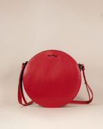 red round cow leather shoulder bag