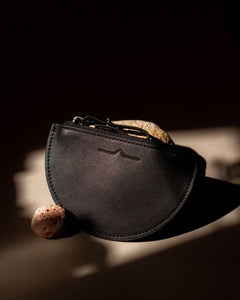 half moon mini leather pouch in black  - Front