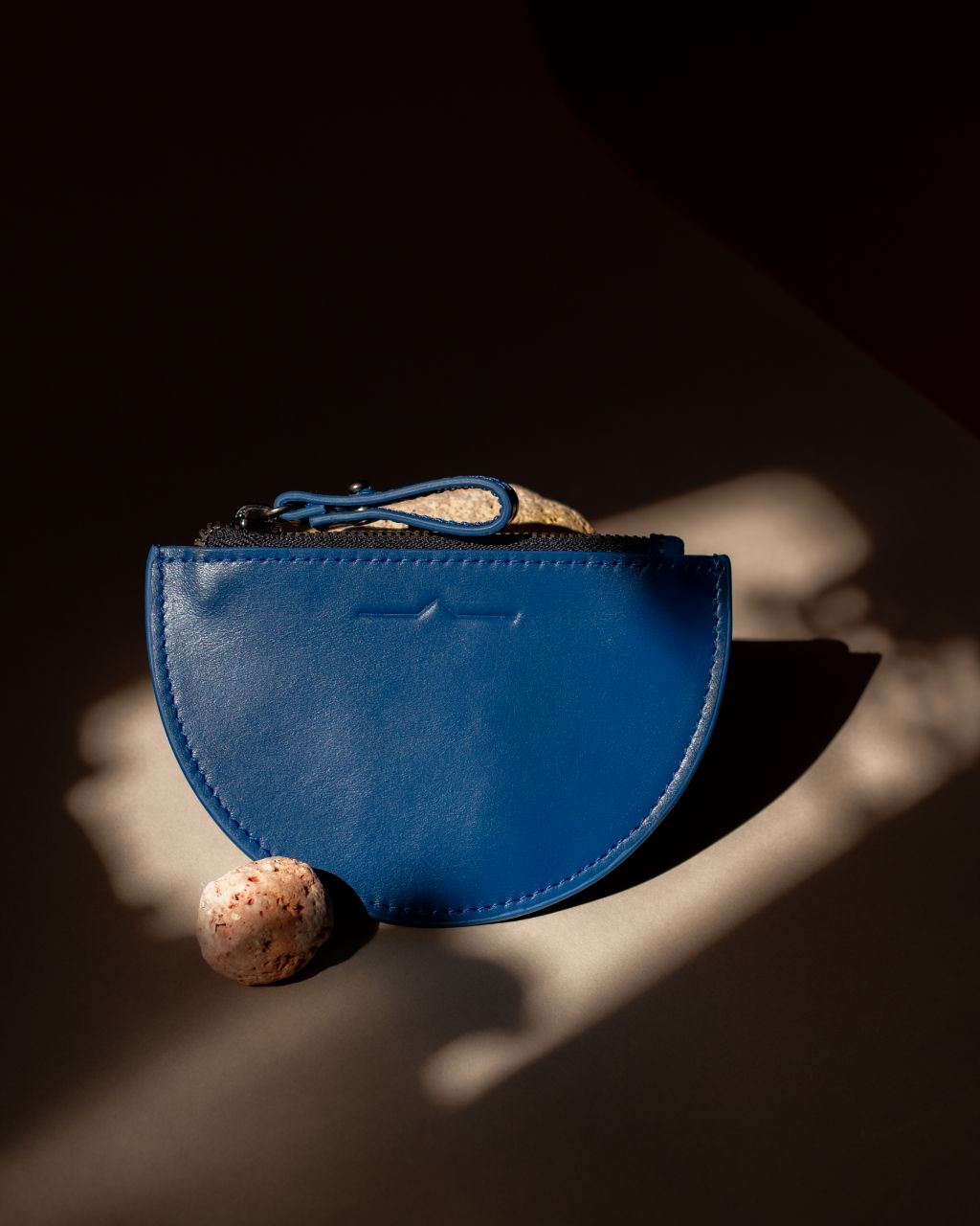 half moon mini leather pouch in lapis blue - Front