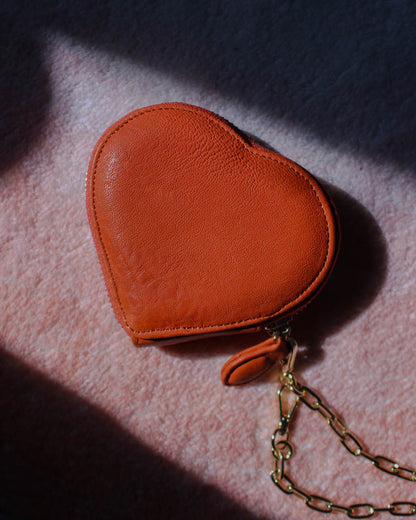 Orange Heart Cushion Purse in Italian Bubble Leather