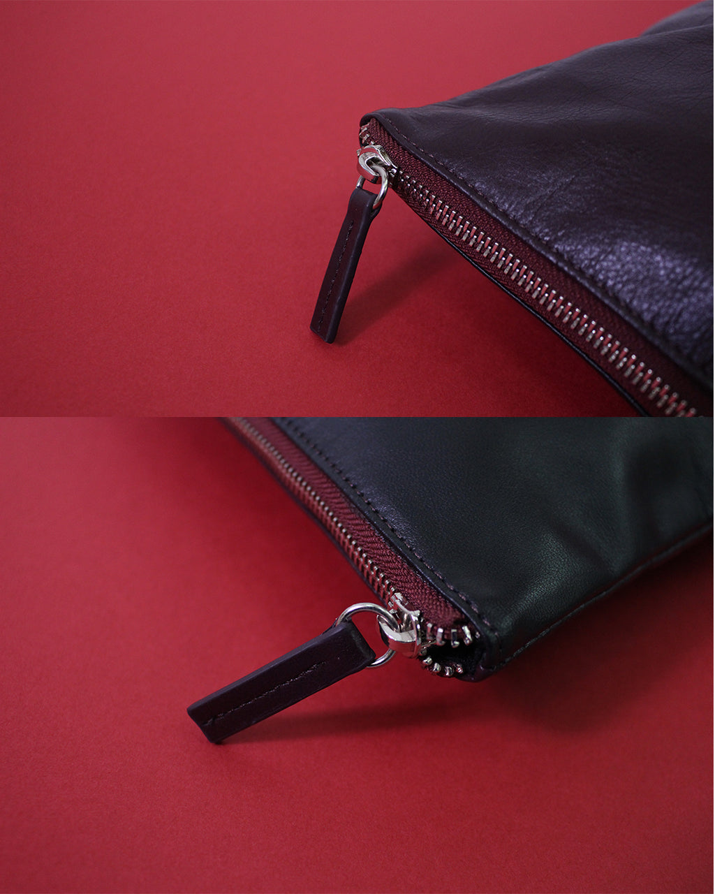 TAT_normcore_14582_twotone unisex clutch_wine metal zip closure