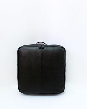 black square leather backpack front
