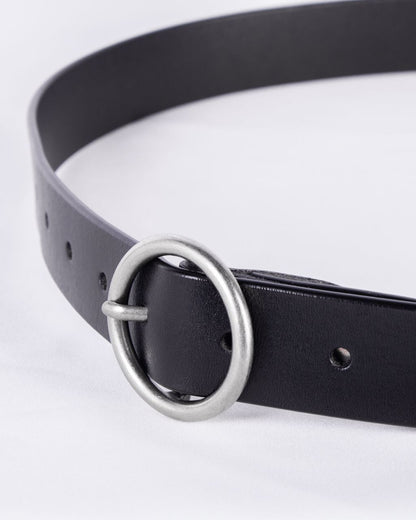 circle buckle belt metal close up